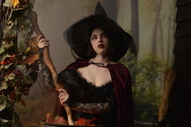 Witch Costume Photo Shoot - Olde Salem Village theatrical set - Choosing one of 400 costumes